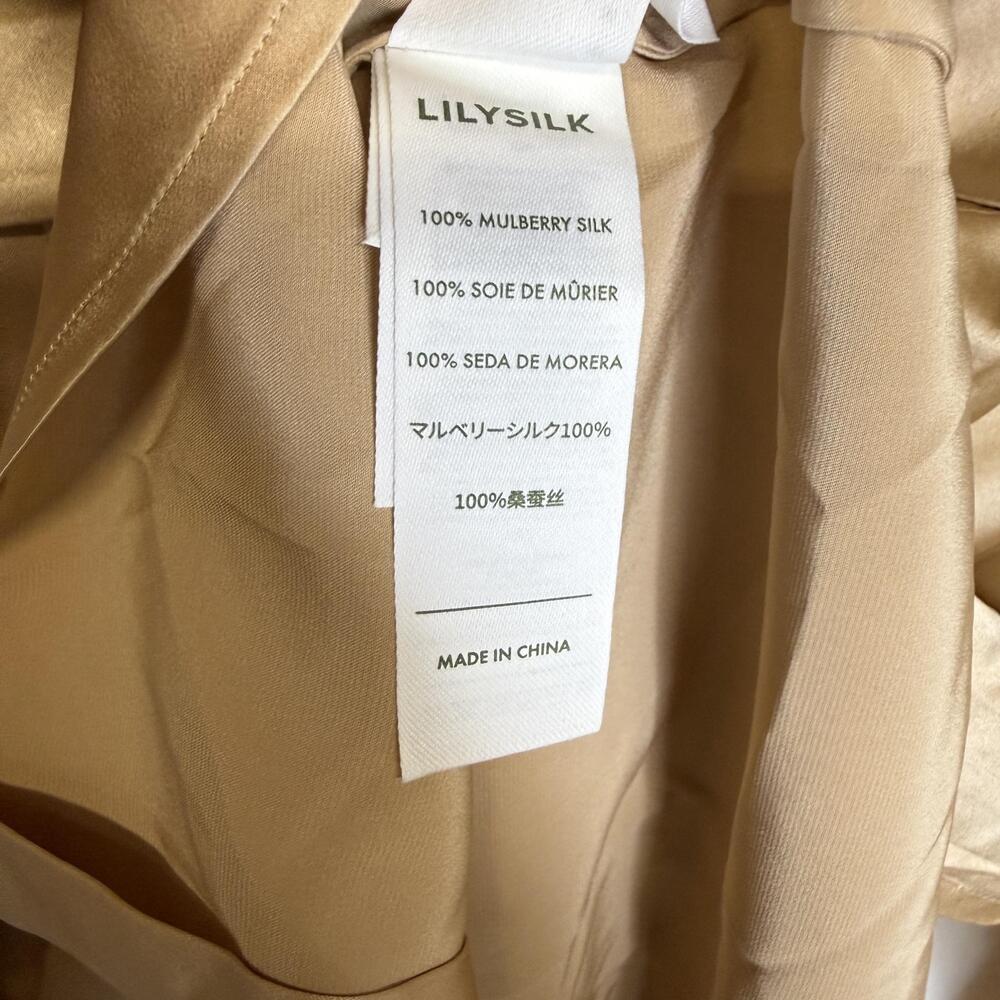 LILYSILK Shirt Womens Medium Beige Light Camel 100% Silk Button Front Top - Flaw - Picture 11 of 16